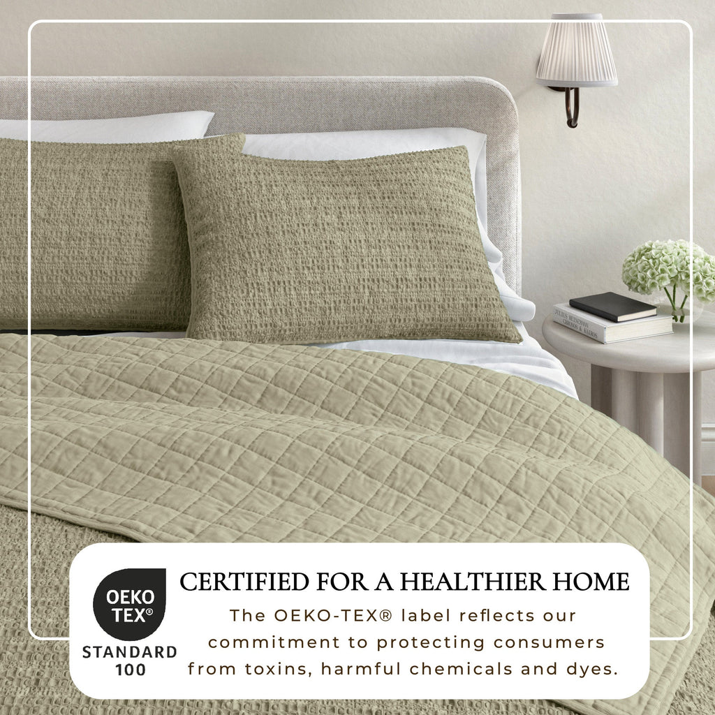 100% Cotton Honeycomb Waffle Garment Washed Quilt Set - Genevieve Collection