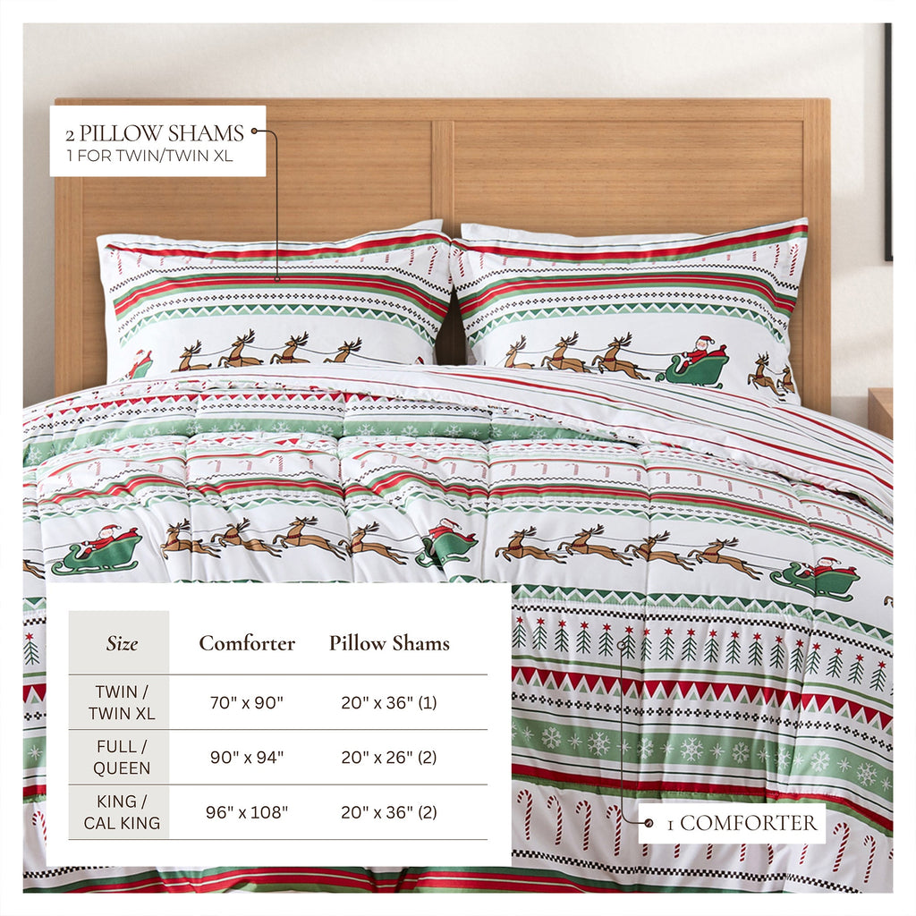 Reversible Christmas Comforter and Sham Set - Holiday / Lodge Odette Collection
