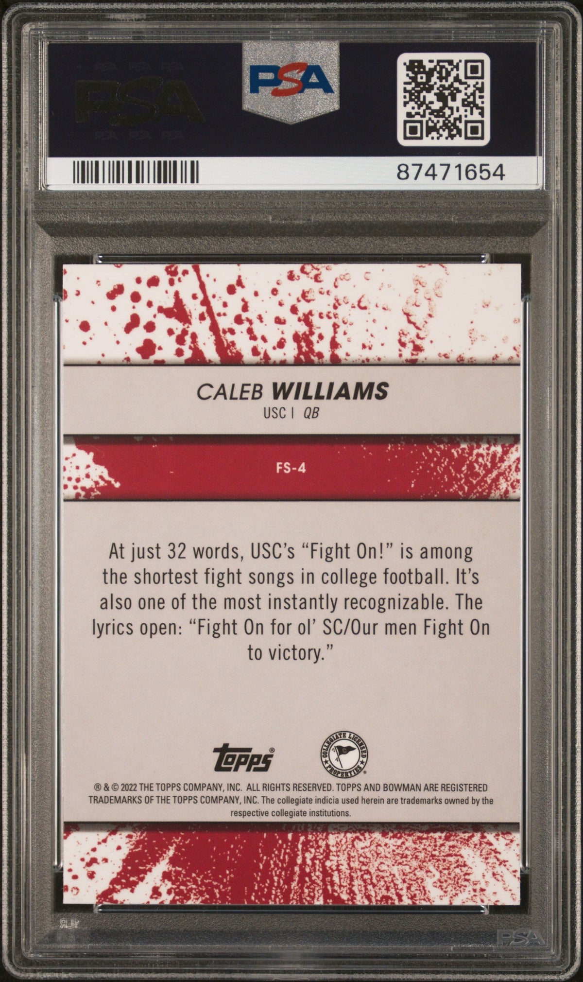 Graded 2022 Topps Bowman Best University Caleb Williams #FS4 Fight Song Rookie RC Football Card PSA 10 Gem Mint
