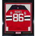 Framed Autographed/Signed Jack Hughes 35x39 New Jersey Devils Authentic Red Hockey Jersey Fanatics COA