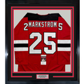 Framed Autographed/Signed Jacob Markstrom 35x39 New Jersey Red Hockey Jersey JSA COA