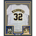Framed Autographed/Signed Jacob Misiorowski 35x39 Milwaukee Pinstripe Baseball Jersey JSA COA