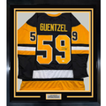 Framed Autographed/Signed Jake Guentzel 35x39 Pittsburgh Black Hockey Jersey JSA COA