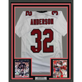 Framed Autographed/Signed Jamal Anderson 35x39 Atlanta White Football Jersey JSA COA