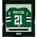 Framed Autographed/Signed Jason Robertson 35x39 Dallas Green Hockey Jersey JSA COA