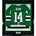 Framed Autographed/Signed Jamie Benn 35x39 Dallas Green Retro Hockey Jersey JSA COA