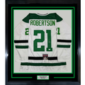 Framed Autographed/Signed Jason Robertson 35x39 Dallas White Hockey Jersey JSA COA