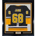 Framed Autographed/Signed Jaromir Jagr 35x39 Pittsburgh Black Hockey Jersey JSA COA