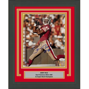 Framed Autographed/Signed Jerry Rice San Francisco 49ers 8x10 Football Photo JSA COA