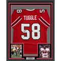 Framed Autographed/Signed Jessie Tuggle 35x39 Atlanta Red Football Jersey JSA COA