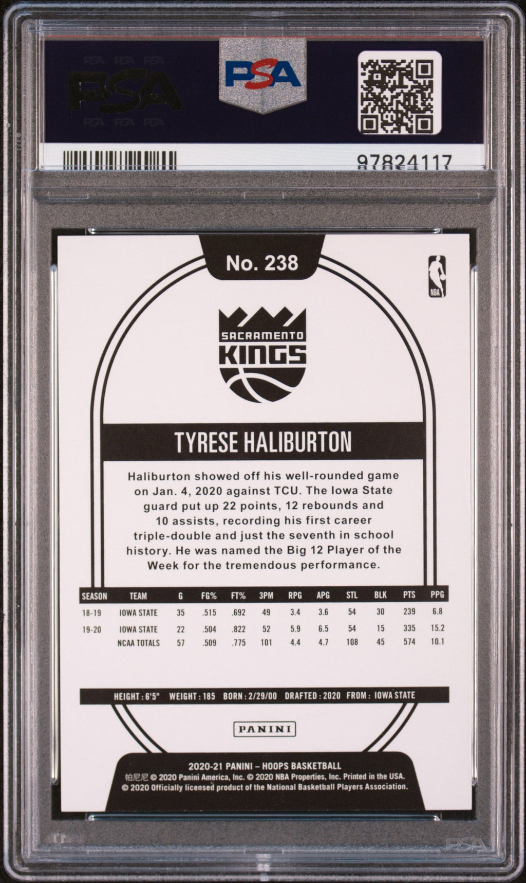 Graded 2020-21 Panini Hoops Tyrese Haliburton #238 Winter Rookie RC Basketball Card PSA 10 Gem Mint