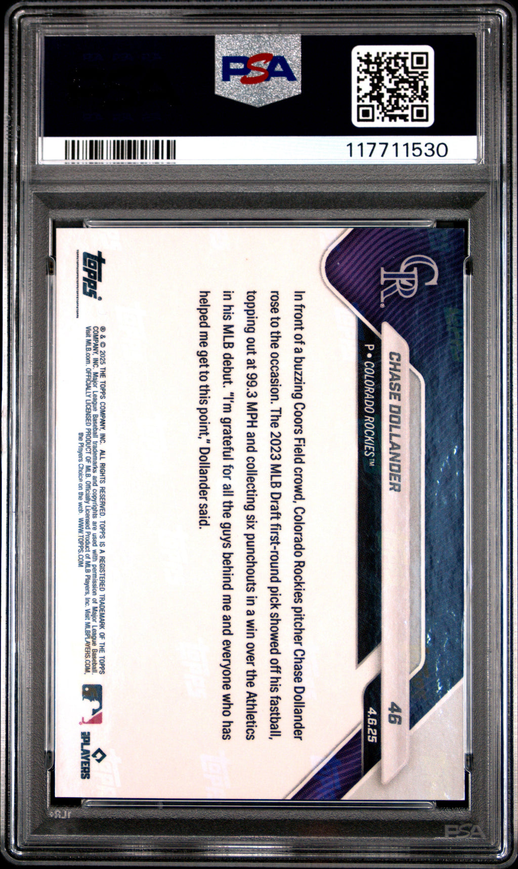 Graded 2025 Topps Now Chase Dollander #46 Red Foil /5 Rookie RC Baseball Card PSA 10 Gem Mint