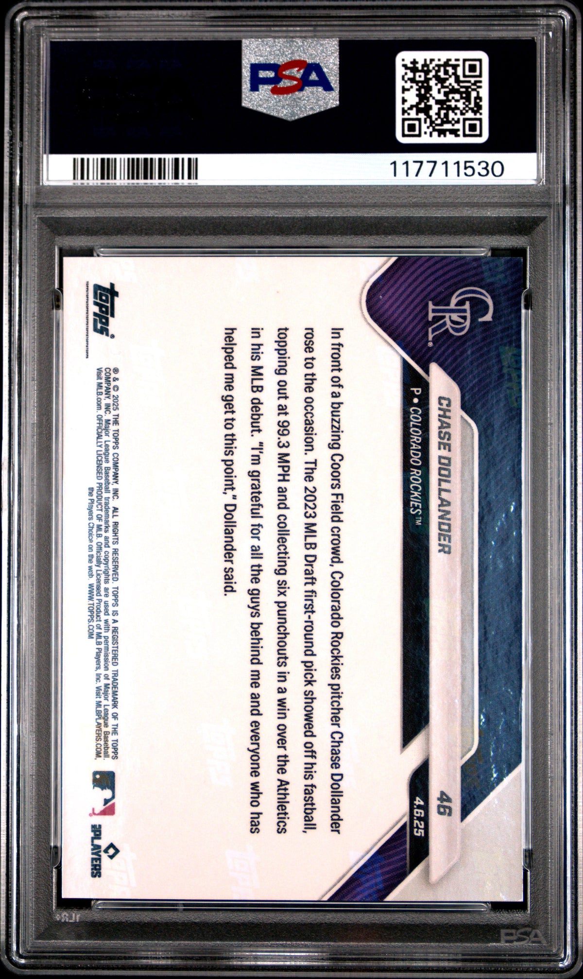 Graded 2025 Topps Now Chase Dollander #46 Red Foil /5 Rookie RC Baseball Card PSA 10 Gem Mint