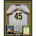 Framed Autographed/Signed John Candelaria 35x39 Pittsburgh White Baseball Jersey JSA COA
