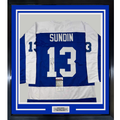 Framed Autographed/Signed Mats Sundin 35x39 HOF 12 Toronto Blue Hockey Jersey JSA COA
