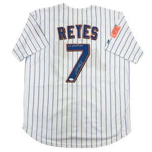 Autographed/Signed Jose Reyes New York Pinstripe Baseball Jersey JSA COA