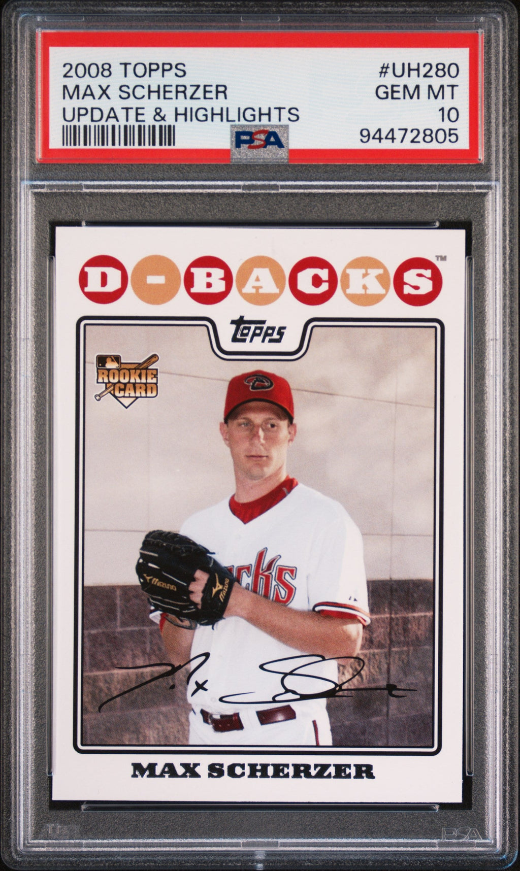 Graded 2008 Topps Update & Highlights Max Scherzer #UH280 Rookie RC Baseball Card PSA 10 Mint
