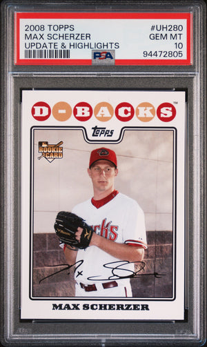 Graded 2008 Topps Update & Highlights Max Scherzer #UH280 Rookie RC Baseball Card PSA 10 Mint