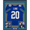 Framed Autographed/Signed Julian Love 35x39 Seattle Blue Retro Football Jersey JSA COA