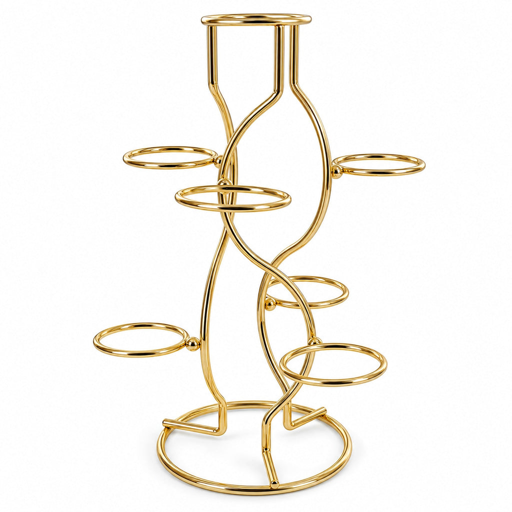 7-Ring 3-Tier Gold Wire Metal Sphere Crystals Egg Stand Holder Display 7.4 Inches