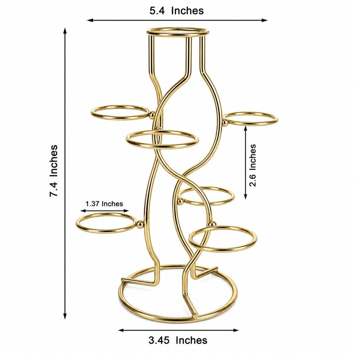 7-Ring 3-Tier Gold Wire Metal Sphere Crystals Egg Stand Holder Display 7.4 Inches