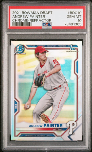 Graded 2021 Topps Bowman Draft Andrew Painter #BDC10 Chrome Refractor Rookie RC Baseball Card PSA 10 Gem Mint