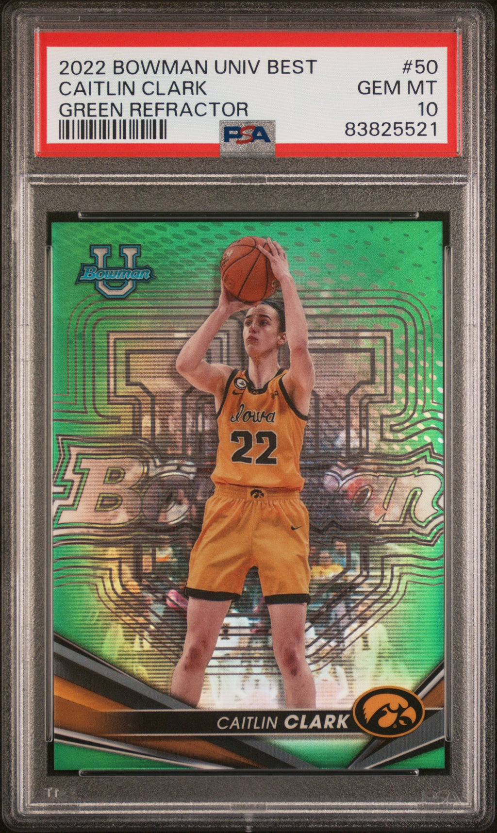 Graded 2022 Topps Bowman University Best Caitlin Clark #50 Green Refractor #/99 Rookie RC Basketball Card PSA 10 Gem Mint