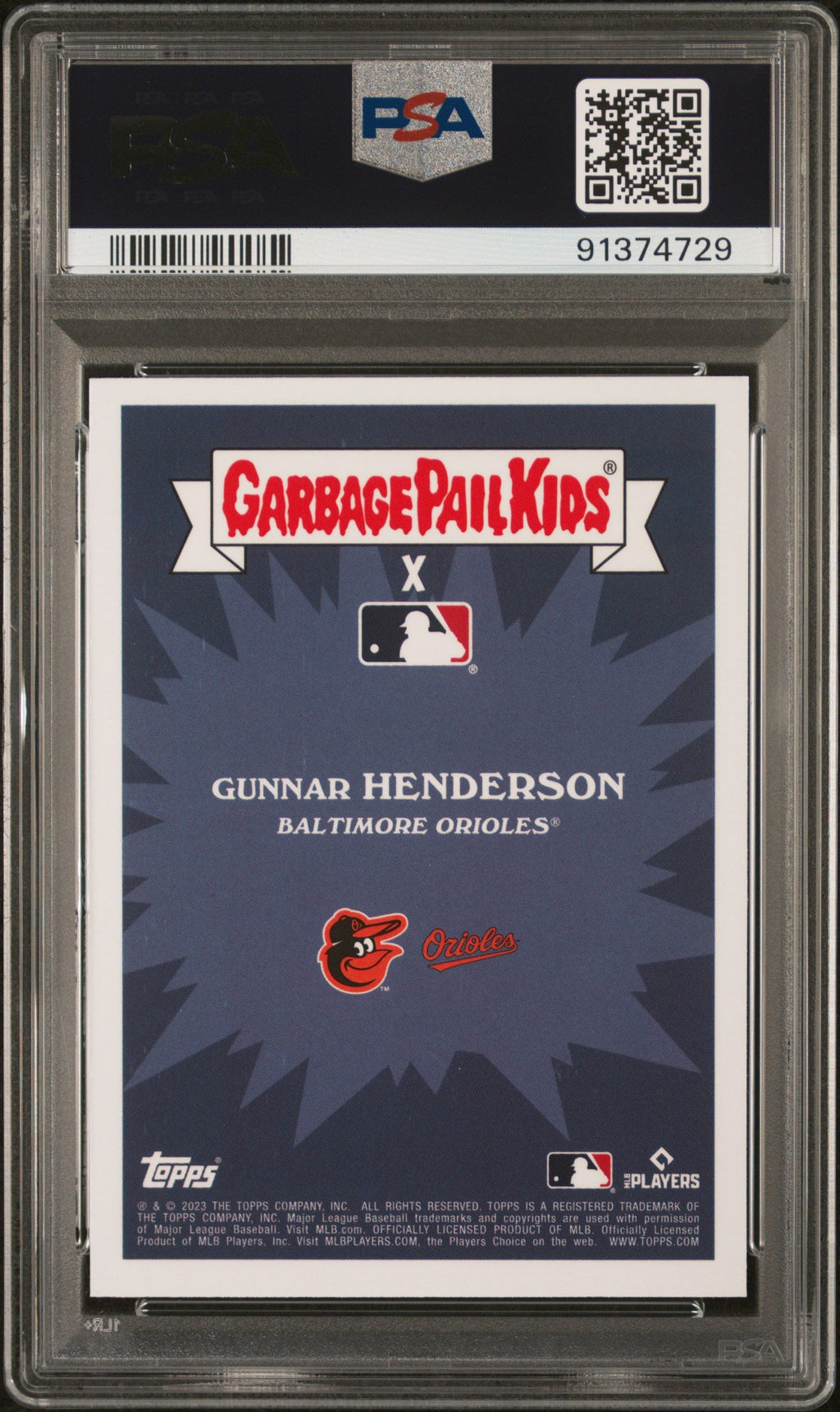 Graded 2023 Topps Garbage Pail Kids Gunnar Henderson #25A Gung Ho Gunnar Rookie RC Baseball Card PSA 10 Gem Mint