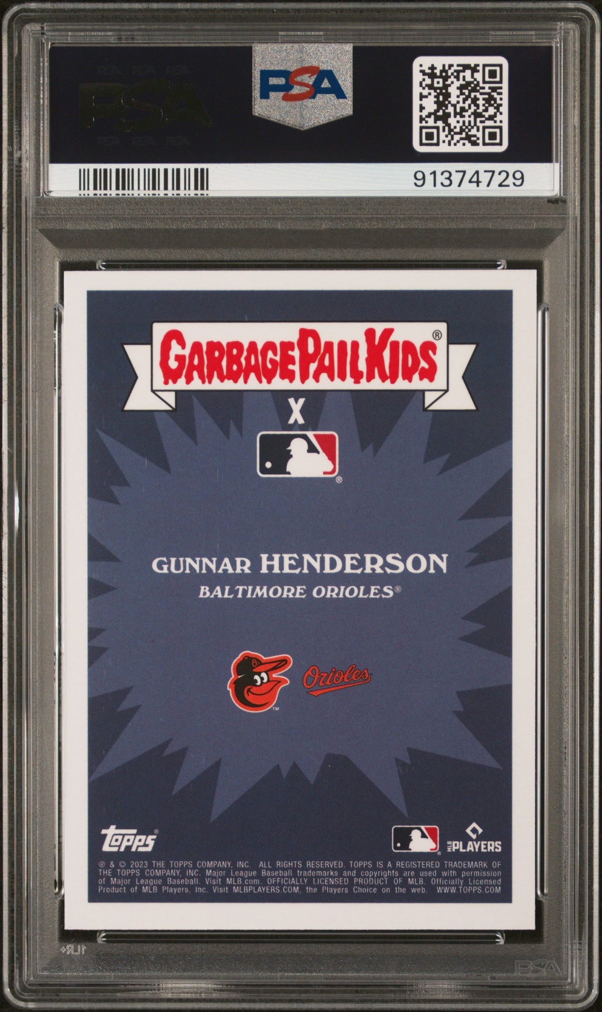Graded 2023 Topps Garbage Pail Kids Gunnar Henderson #25A Gung Ho Gunnar Rookie RC Baseball Card PSA 10 Gem Mint
