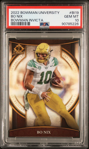Graded 2022 Topps Bowman University Bo Nix #BI19 Bowman Invicta Rookie RC Football Card PSA 10 Gem Mint