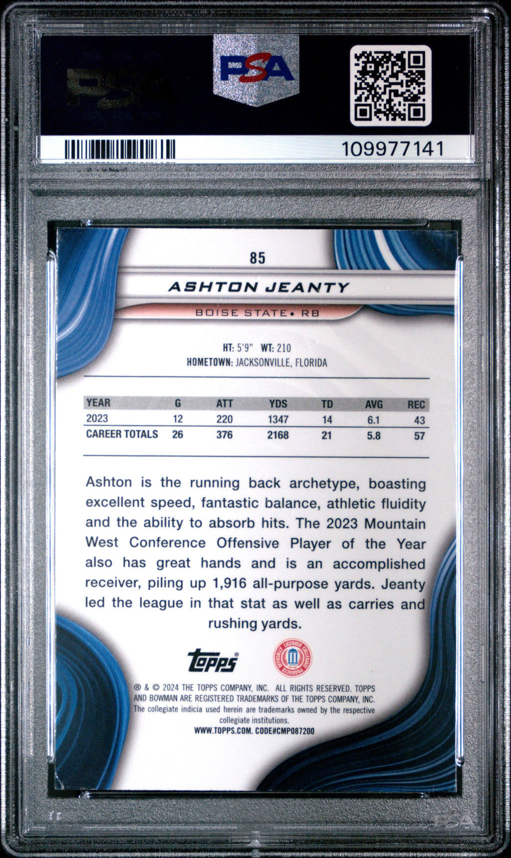 Graded 2024 Topps Bowmans Best University Ashton Jeanty #85 Rookie RC Football Card PSA 6 EX Mint