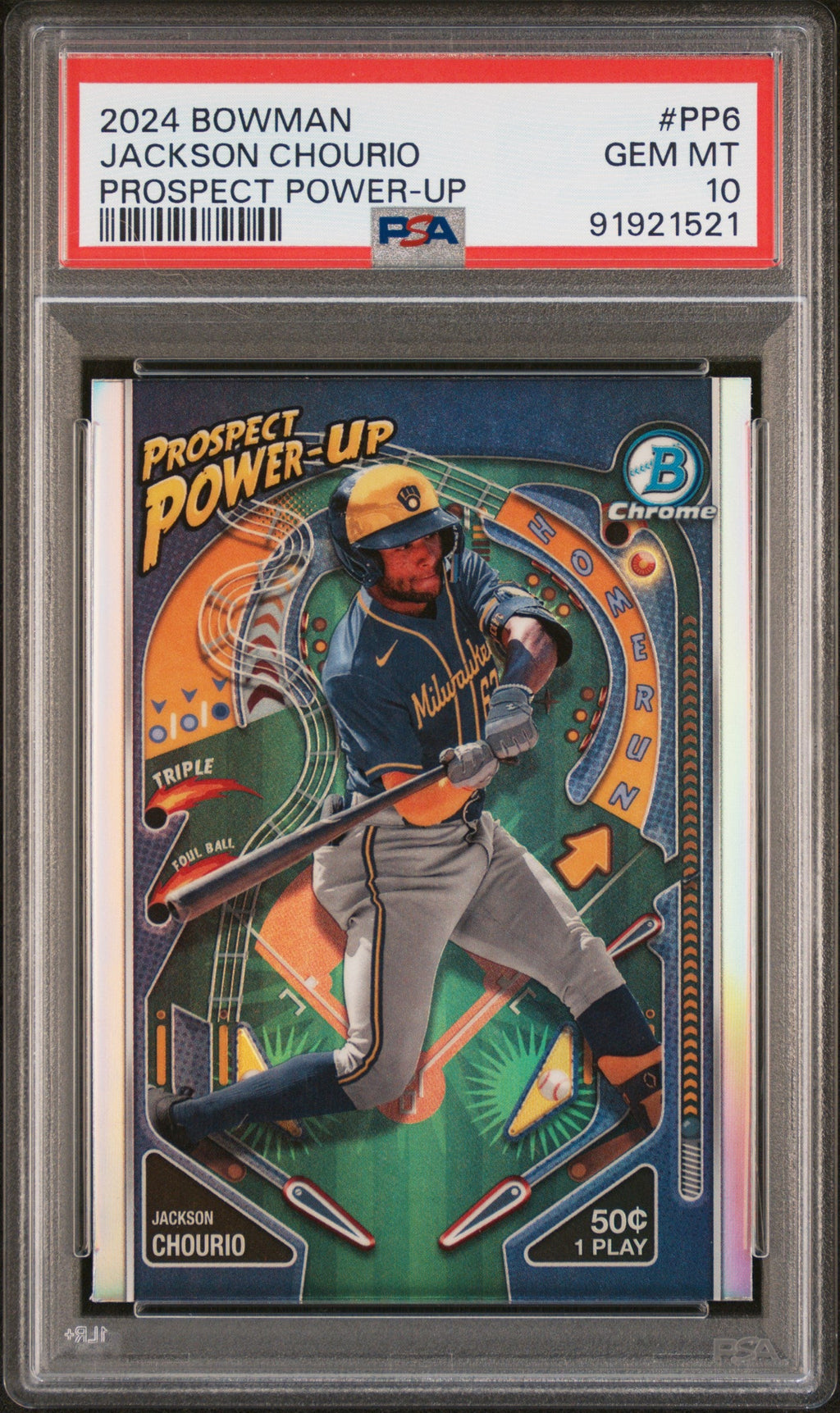 Graded 2024 Topps Bowman Jackson Chourio #PP6 Prospect Power Up Rookie RC Baseball Card PSA 10 Gem Mint