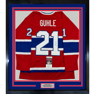 Framed Autographed/Signed Kaiden Guhle 35x39 Montreal Red Hockey Jersey JSA COA