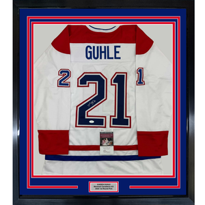 Framed Autographed/Signed Kaiden Guhle 35x39 Montreal White Hockey Jersey JSA COA