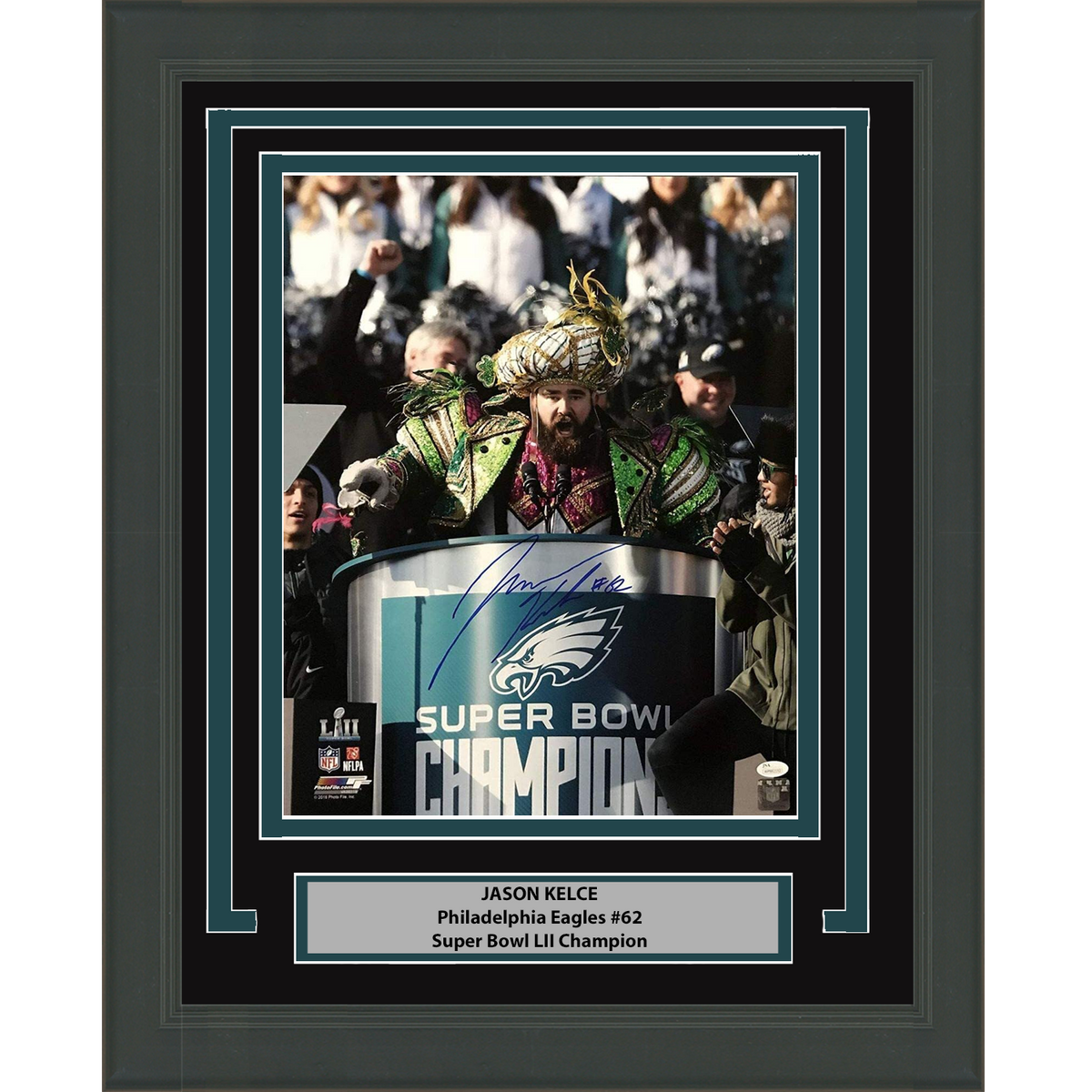 Framed Autographed/Signed Jason Kelce Super Bowl Parade Speech Mummers Philadelphia Eagles 8x10 Football Photo PSA/DNA COA