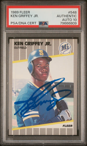 Graded 1989 Fleer Ken Griffey Jr. #548 Rookie RC Baseball Card PSA 10 Auto Grade Gem Mint