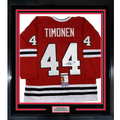 Framed Autographed/Signed Kimmo Timonen 35x39 Chicago Red Hockey Jersey JSA COA