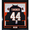 Framed Autographed/Signed Kimmo Timonen 35x39 Philadelphia Black Hockey Jersey JSA COA