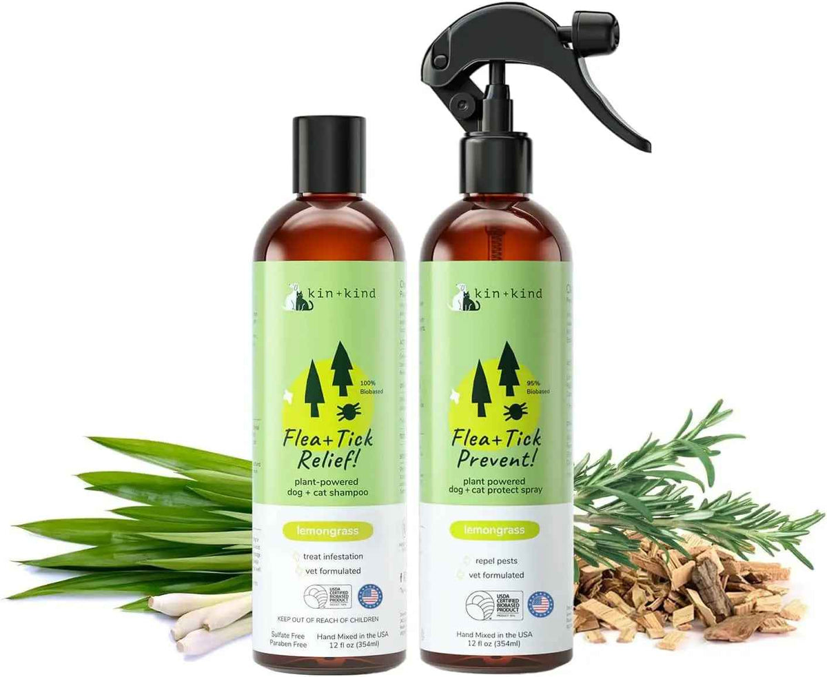 kin+kind Flea & Tick Shampoo & Spray Kit for Dogs & Cats