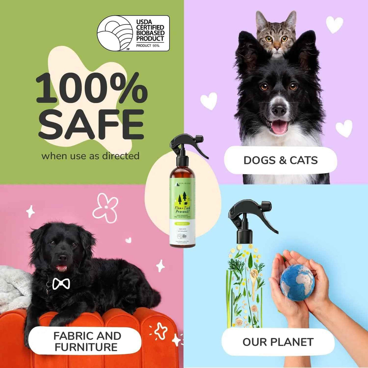 kin+kind Flea & Tick Shampoo & Spray Kit for Dogs & Cats