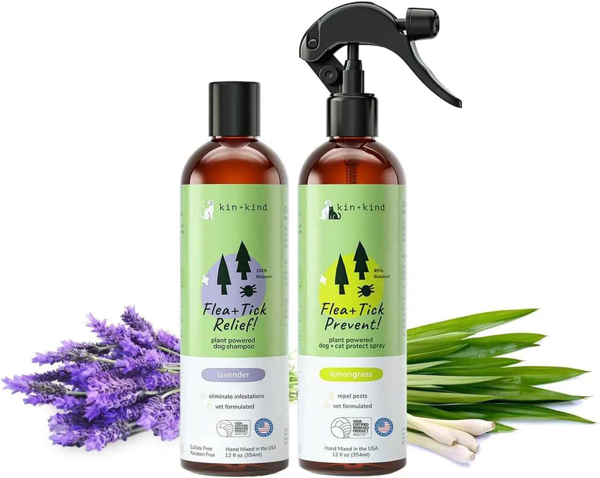 kin+kind Flea & Tick Shampoo & Spray Kit for Dogs & Cats