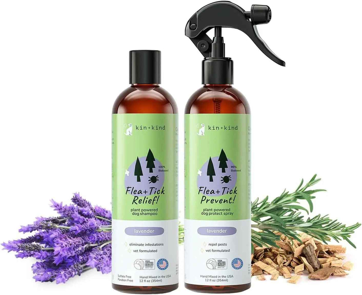 kin+kind Flea & Tick Shampoo & Spray Kit for Dogs & Cats