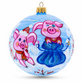 Two Pigs with Gifts Glass Ball Christmas Ornament 4 Inches