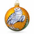 White Owl Perched by Winter Tree Glass Ball Christmas Ornament 4 Inches