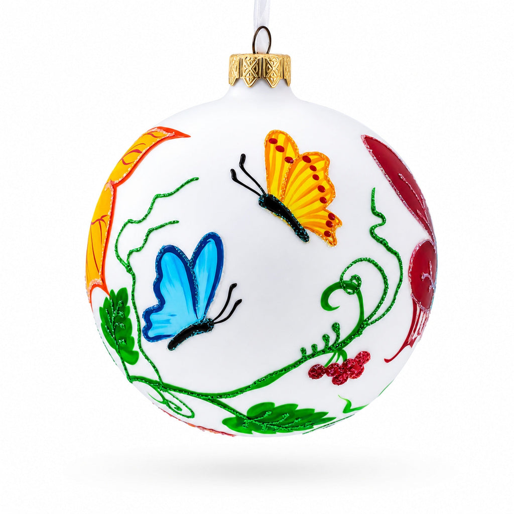 Delicate Butterflies on Glass Ball Christmas Ornament 4 Inches