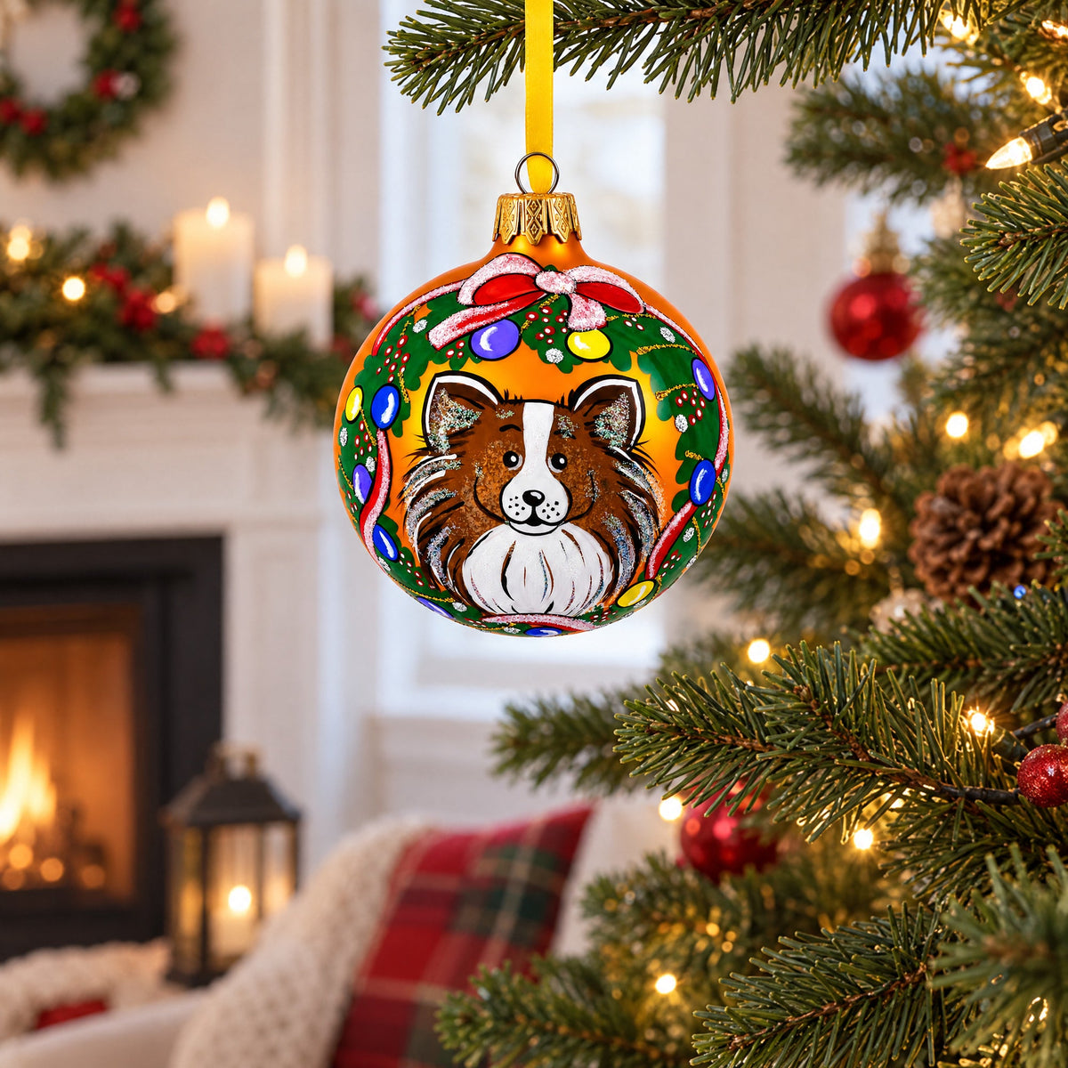 Collie Dog Glass Ball Christmas Ornament 3.25 Inches