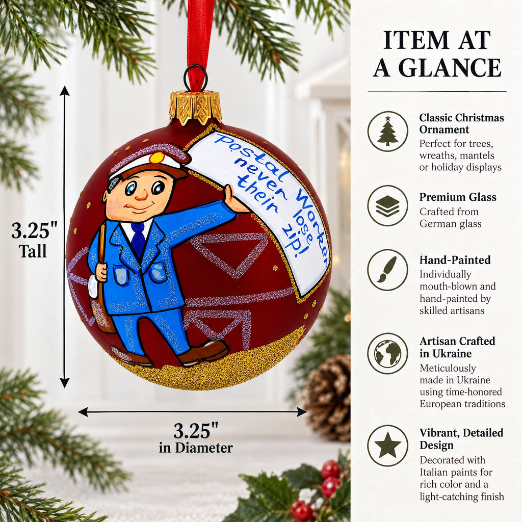 Mail Carrier Glass Ball Christmas Ornament 3.25 Inches