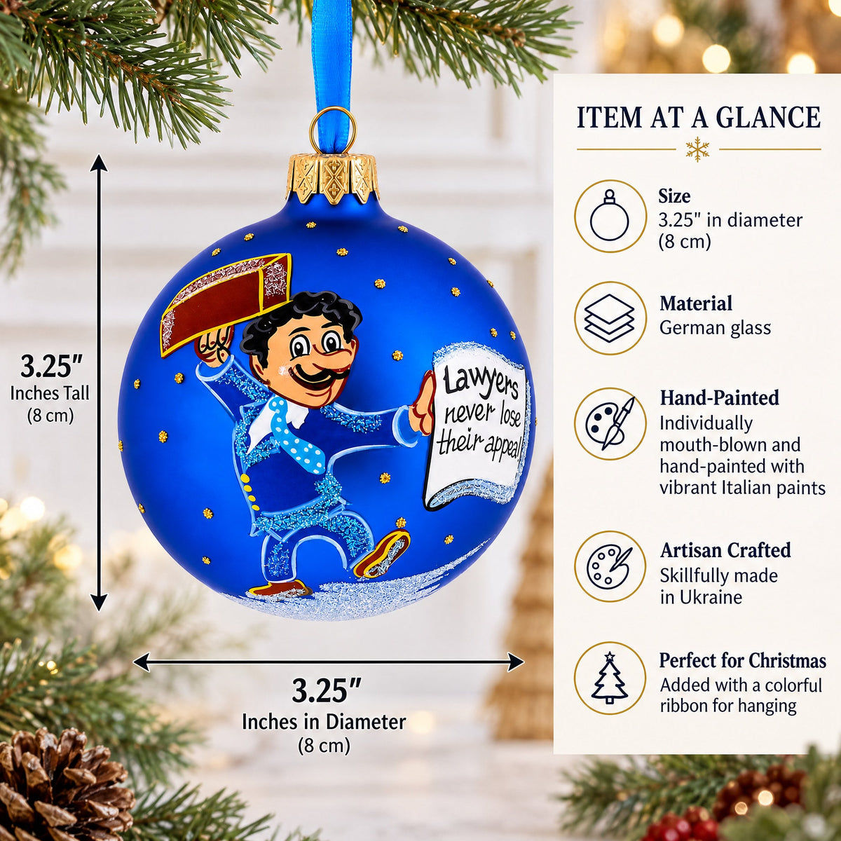 Lawyer with Briefcase Glass Ball Christmas Ornament 3.25 Inches