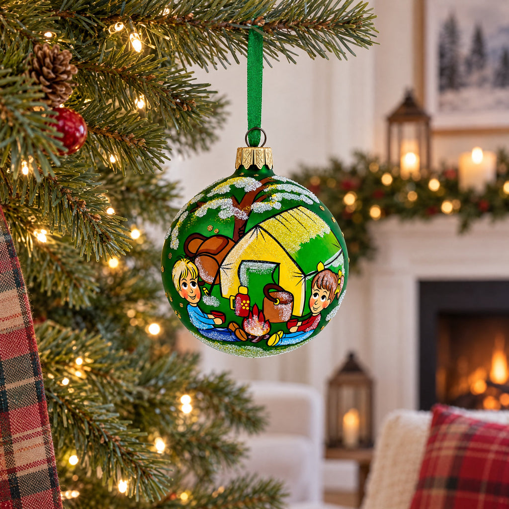 Hiking & Camping Glass Ball Christmas Ornament 3.25 Inches