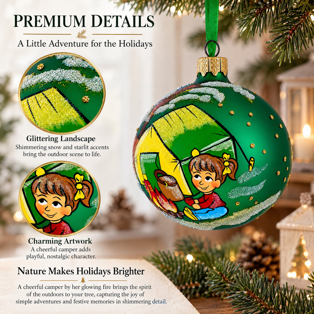 Hiking & Camping Glass Ball Christmas Ornament 3.25 Inches